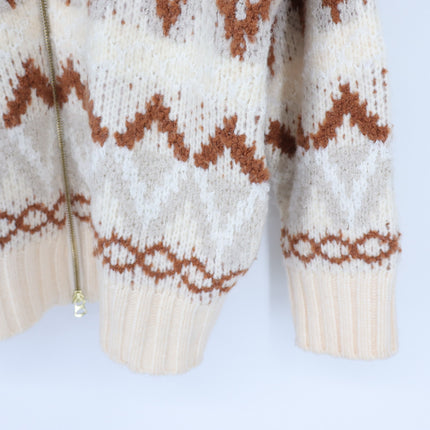 Varley Brooke Fair Isle Knit Jacket Whitecap Mountain Full Zip Sweater Women's M