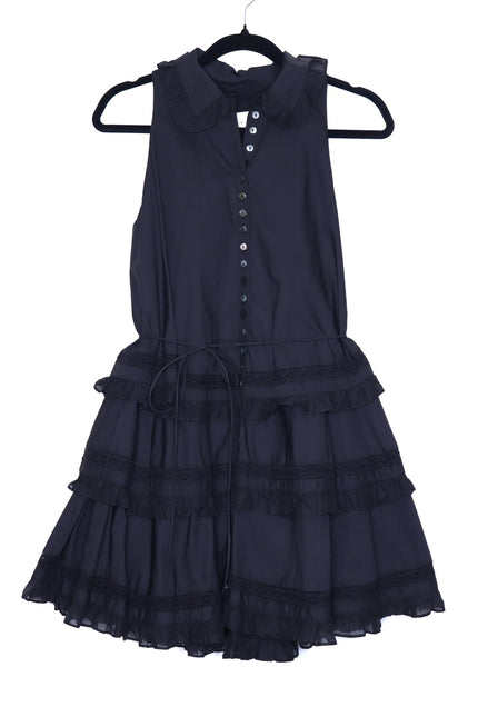 JOSLIN NEW Celia Trapeze Shirt Dress Black Organic Cotton Ruffled Lace Women's 2
