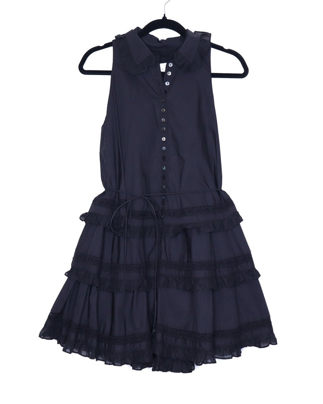 JOSLIN Celia Trapeze Shirt Dress NWT Black Organic Cotton Ruffled Lace Women's 2