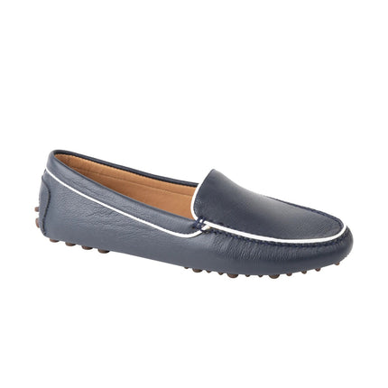 Patricia Green Jill Piped Driving Shoe Navy and White Leather Loafer Women's 9M