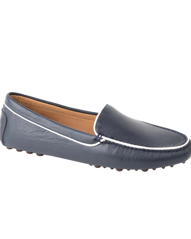 Patricia Green Jill Piped Driving Shoe Navy and White Leather Loafer Women's 9M
