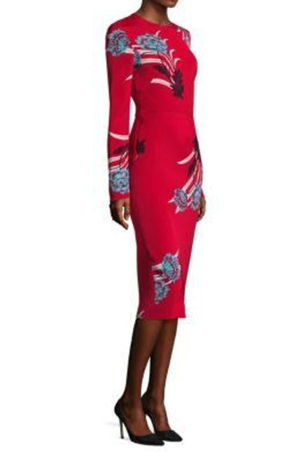 DIANE VON FURSTENBERG Floral Sheath Dress Farren Lipstick Silk Blend Women's 6