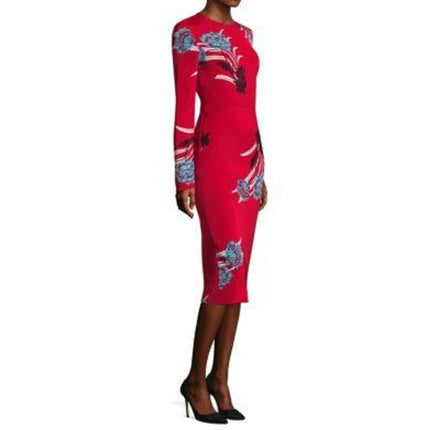 DIANE VON FURSTENBERG Floral Sheath Dress Farren Lipstick Silk Blend Women's 6