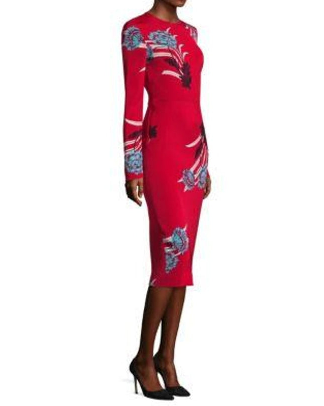 DIANE VON FURSTENBERG Floral Sheath Dress Farren Lipstick Silk Blend Women's 6