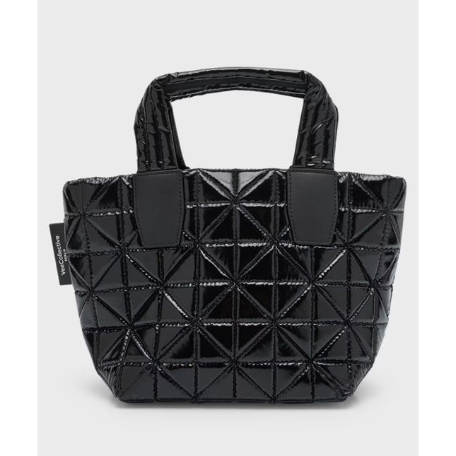 Vee Collective Mini Quilted Crossbody Bag Black Vinyl Nylon Convertible Bag
