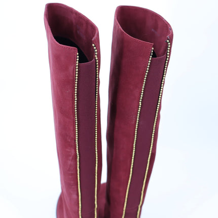 STUART WEITZMAN Back Talk Suede Knee High Boots Scarlet Red Gold Women's 5.5M