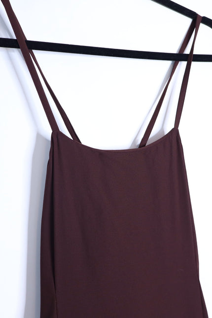 VINCE Strappy Crepe Tank Dress Brown Adjustable Tie Back Pockets Women's M