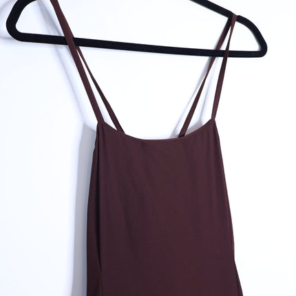 VINCE Strappy Crepe Tank Dress Brown Adjustable Tie Back Pockets Women's M