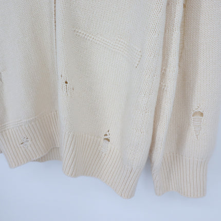 Helmut Lang Distressed Button Up Cardigan Cream Wool Blend Oversized Women's XS