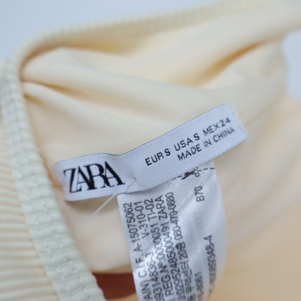 Zara Ribbed One Piece Swimsuit Butter Yellow NWT Plunge Neck High Hip Women's S