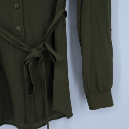 Odille Facile Camp Shirt Olive Green Belted Popover Tunic Long Sleeve Women's 4