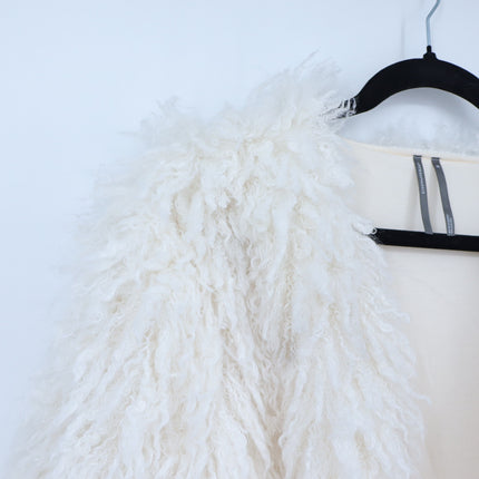 Anthropologie Shaggy Faux Fur Jacket White Open Knit Long Sleeve Women's XS