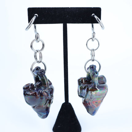 GLASSWEAR STUDIOS Handmade Anatomical Heart Weights Oil Slick 10g/2.5mm Hangers