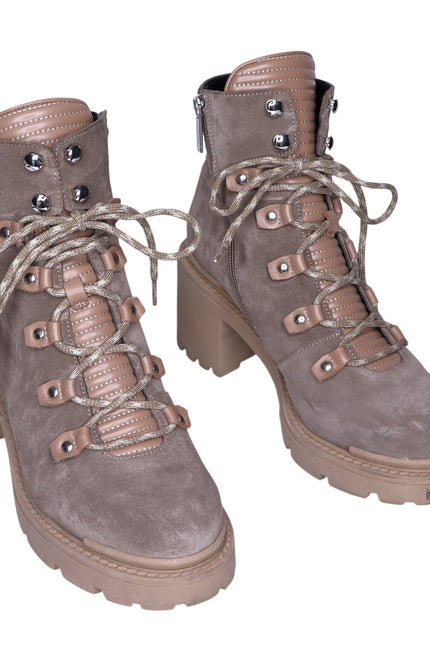 AQUATALIA Valia Platform Heeled Combat Boot Light Taupe Suede Women's 10.5