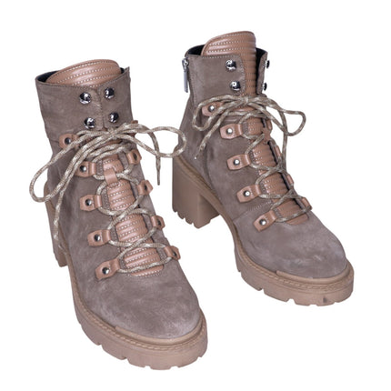 AQUATALIA Valia Platform Heeled Combat Boot Light Taupe Suede Women's 10.5