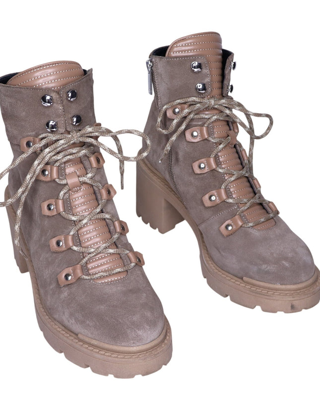AQUATALIA Valia Platform Heeled Combat Boot Light Taupe Suede Women's 10.5