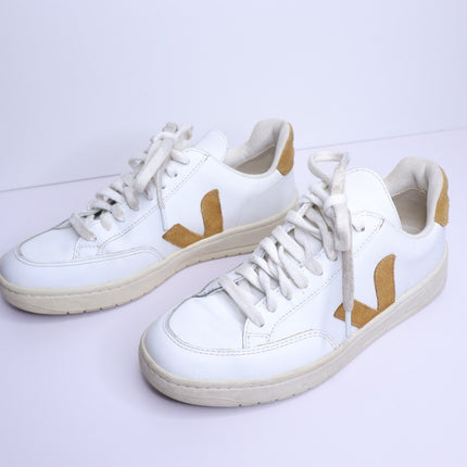 VEJA V 12 Low Top Leather Sneakers White Camel Lace Up Casual Women's 6