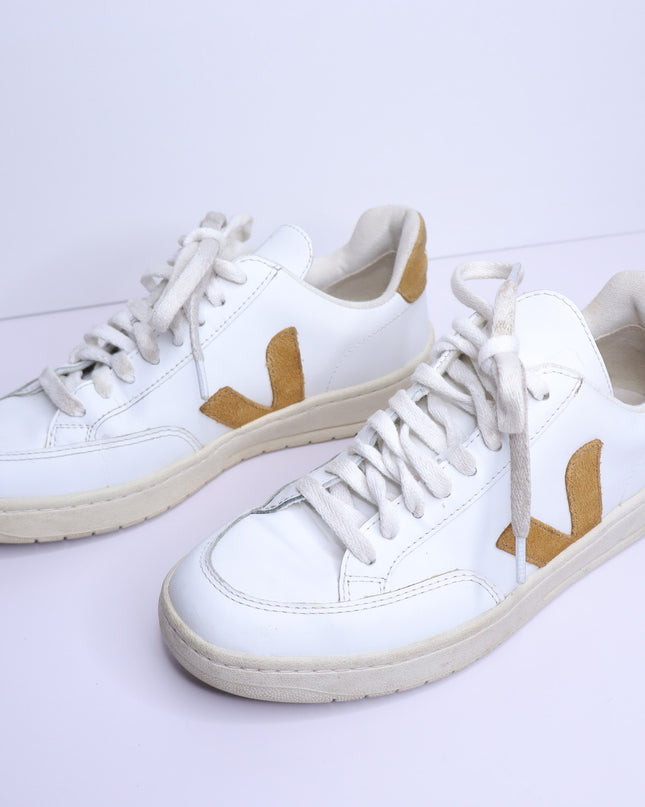 VEJA V 12 Low Top Leather Sneakers White Camel Lace Up Casual Women's 6