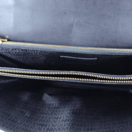 Versace Sunburst Leather Briefcase Vintage Black Embossed Gold & Silver