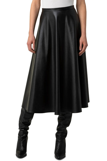 AKRIS PUNTO Faux Leather Circle Skirt Black High Waisted Midi Women's 16