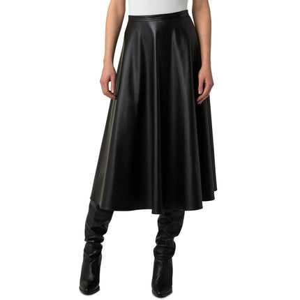 AKRIS PUNTO Faux Leather Circle Skirt Black High Waisted Midi Women's 16