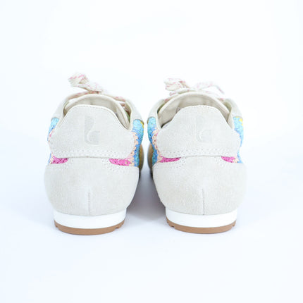 Larroude Stella Sneakers NIB Rainbow Raffia Mushroom Grey Suede Women's 7