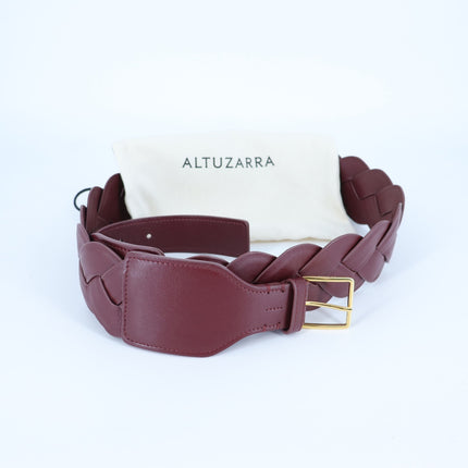 Altuzarra Braid Leather Belt Burgundy with Gold Buckle Women's L
