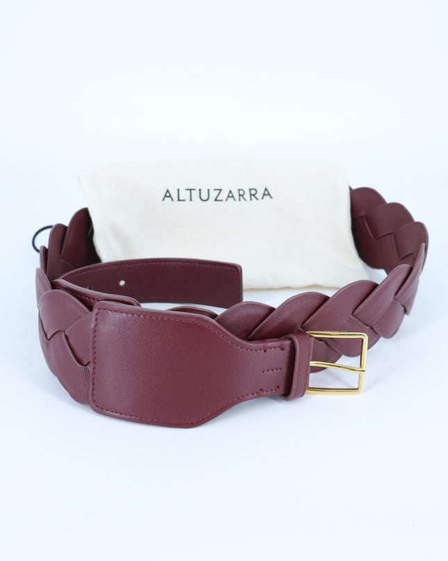 Altuzarra Braid Leather Belt Burgundy with Gold Buckle Women's L
