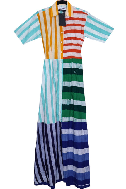 STUDIO 189 Hand Batik Mixed Print Cotton Shirt Dress Multicolor Women's XS