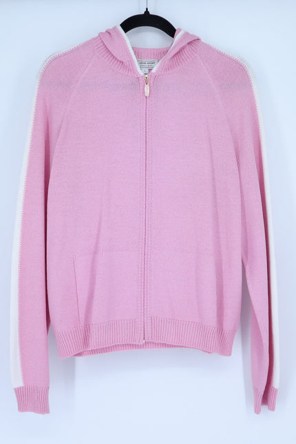 ST. JOHN SPORT Hooded Zip Up Sweater Santana Knit Track Suit Pink Women's L