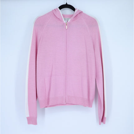 ST. JOHN SPORT Hooded Zip Up Sweater Santana Knit Track Suit Pink Women's L