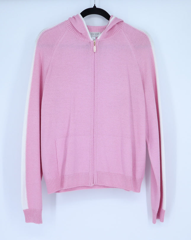 ST. JOHN SPORT Hooded Zip Up Sweater Santana Knit Track Suit Pink Women's L