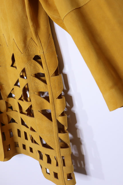 LAFAYETTE 148 NEW Clyde Laser Cut Suede Jacket Spiced Honey Yellow Women's XL