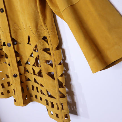 LAFAYETTE 148 Clyde Laser Cut Suede Jacket NWT Spiced Honey Yellow Women's XL