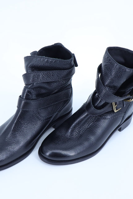 KATE SPADE Sabina Moto Ankle Boot Black Leather Double Buckle Women's 7