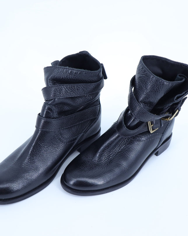 KATE SPADE Sabina Moto Ankle Boot Black Leather Double Buckle Women's 7