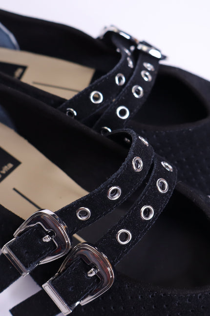 DOLCE VITA Baylee Grommet Mary Jane Flats Onyx Black Perforated Suede Women's 6