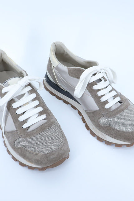 BRUNELLO CUCINELLI Monili Suede Sneakers Taupe and Beige Women's 40.5/US 10.5