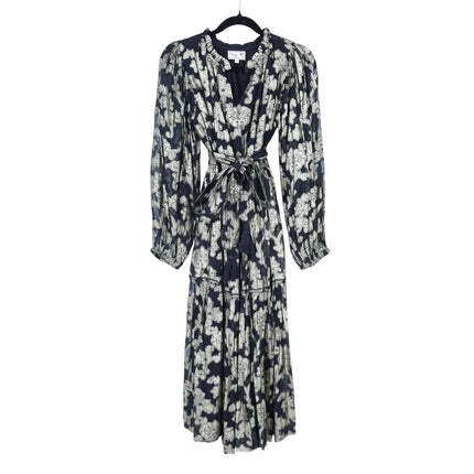 Mille Marlo Dress Black Gold Metallic Jacquard Belted Long Sleeve Women's XXS