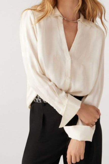 BA&SH Betsey Chain Trim Shirt Ecru White Neck Button Up Blouse Women's 3/US L
