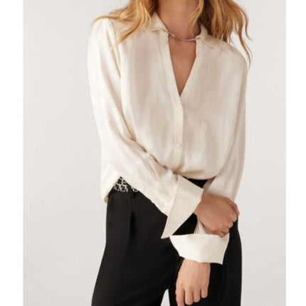 BA&SH Betsey Chain Trim Shirt Ecru White Neck Button Up Blouse Women's 3/US L