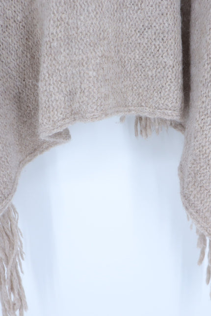 SEFTE + THE HUNTRESS Fringe Open Cardigan Oatmeal Long Sleeve Women's OS