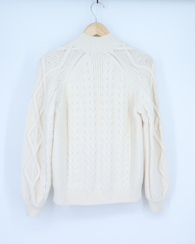 MAJE Braided Knit Chunky Sweater Ecru With Gold Button Jumper Women's 1/US S