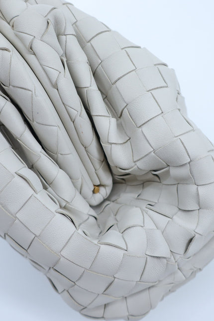 BOTTEGA VENETA The Pouch Bone White Intrecciato Leather Clutch Bag