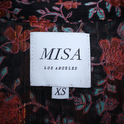 Misa Analeigh Floral Blouse Black Ruffled Button Up Long Sleeve Top Women's XS