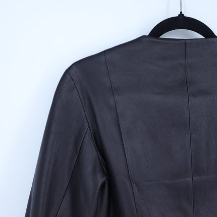 The Row Lambskin Leather Cropped Jacket Black Boxy Waist Cut Luxury Women's 6