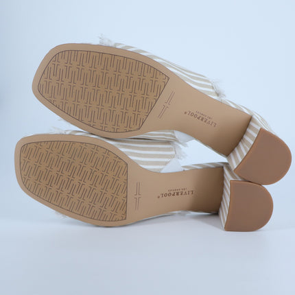 Liverpool Brea Block Heel Pinstriped Mule NIB Tan and White Sandals Women's 10M
