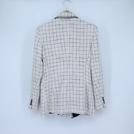Zara Double Breasted Textured Jacket Ecru Black Tweed Long Sleeve Women's M