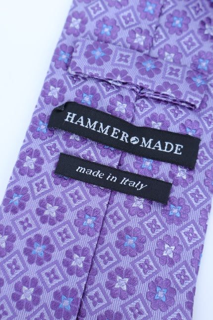 HAMMER MADE Geometric Silk Neck Tie Purple Floral Limited Edition Business OS