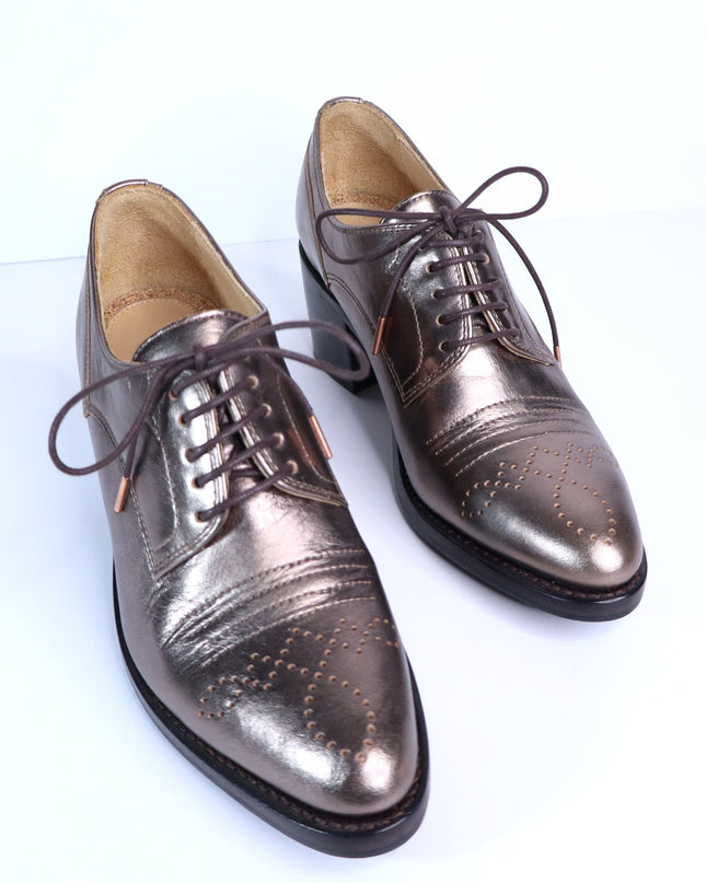 THE OFFICE OF ANGELA SCOTT Miss Button Metallic Heel Loafers Bronze Women's 35.5